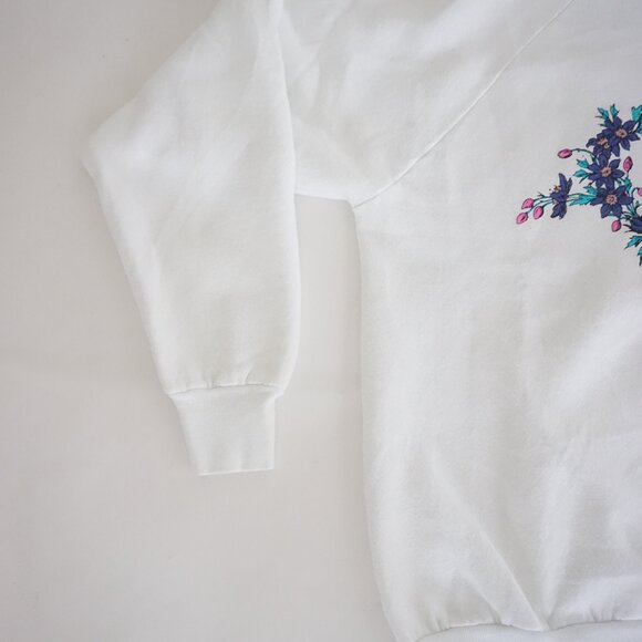 Vintage Fruit of Loom White Cottagecore Floral Crewneck Sweatshirt L - Picture 7 of 9